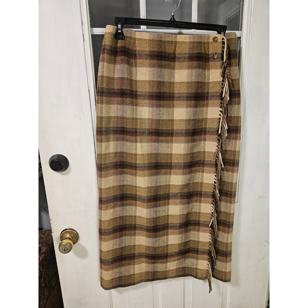 Pursuits Ltd Fine Italian Fabric Wool Blend Blanket Plaid Skirt Fringe 14 Modest